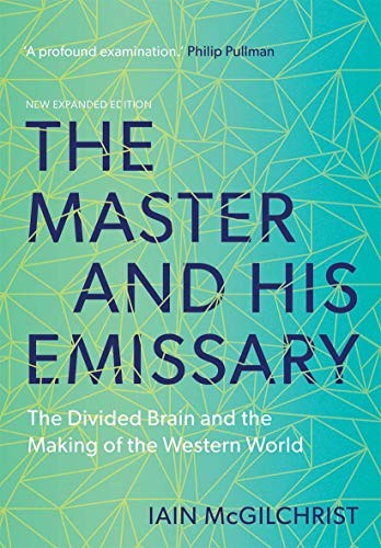 The Master and His Emissary book cover, teal geometric line pattern with the title in bold white text