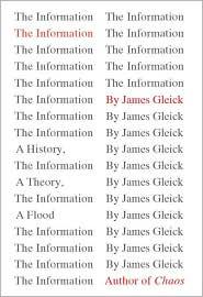 The Information book cover, minimal design with the title repeated in a grid of small type